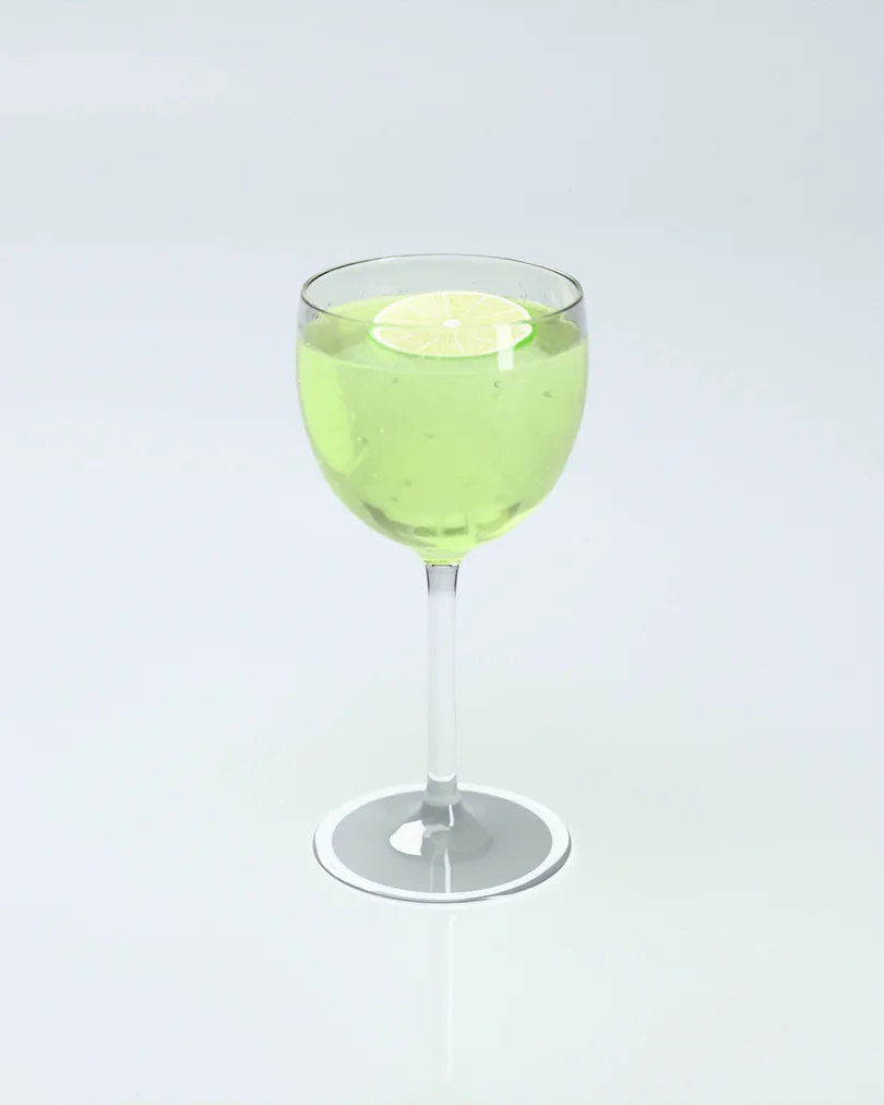 Yüzeyinde ince bir misket limonu dilimi yüzen soluk yeşil Gimlet
