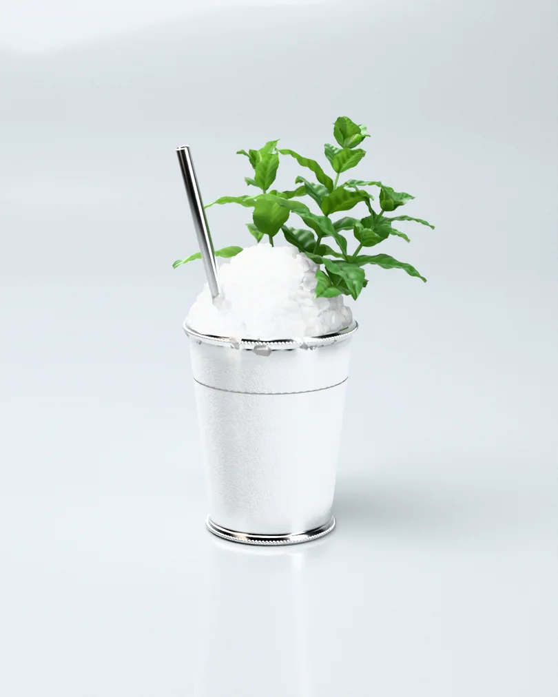 Kırağı tutmuş metal kupada kırık buz ve nane demetiyle Mint Julep